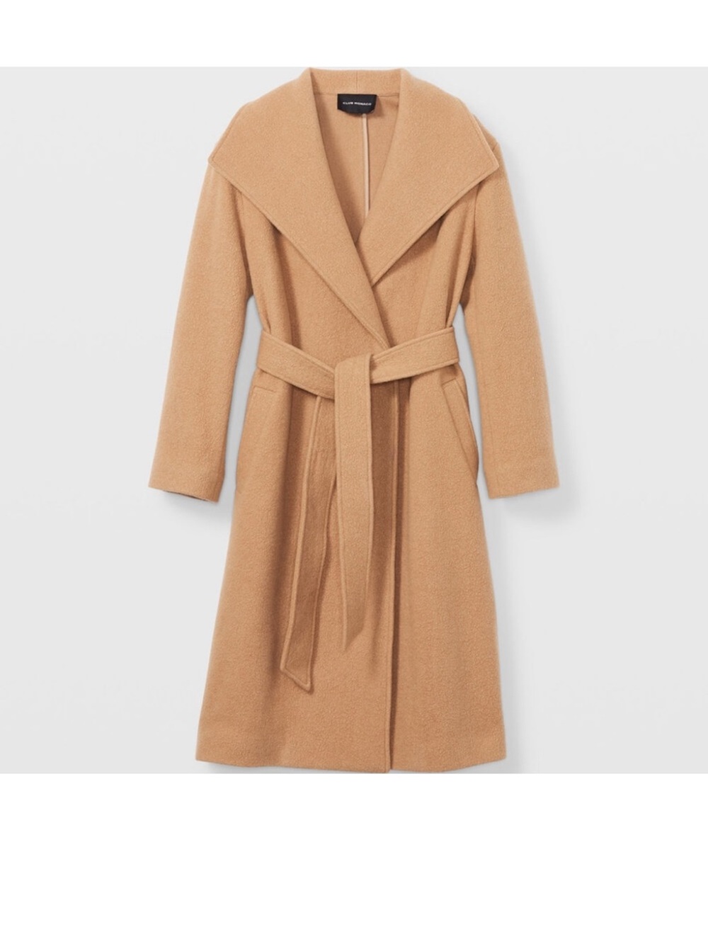 monaco Camel Wrap Robe Coat with Self-Tie Belt New